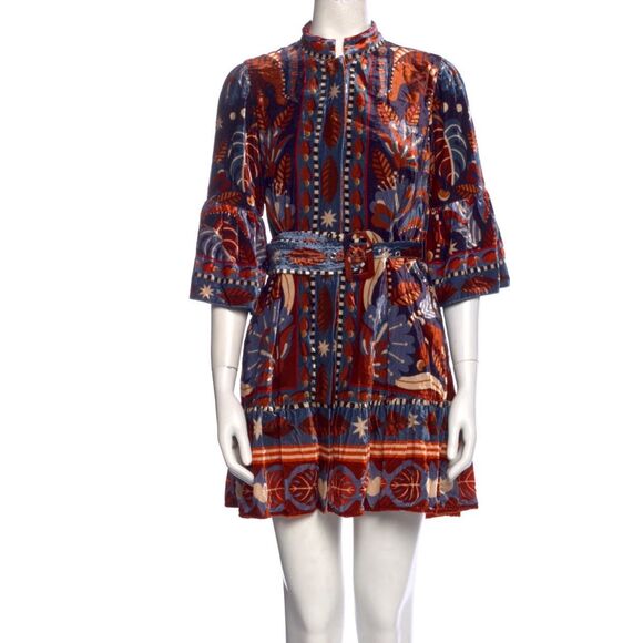 FARM RIO Nature Beauty Blue Velvet Mini Dress Size: Small Condition: NWOT - Picture 6 of 14